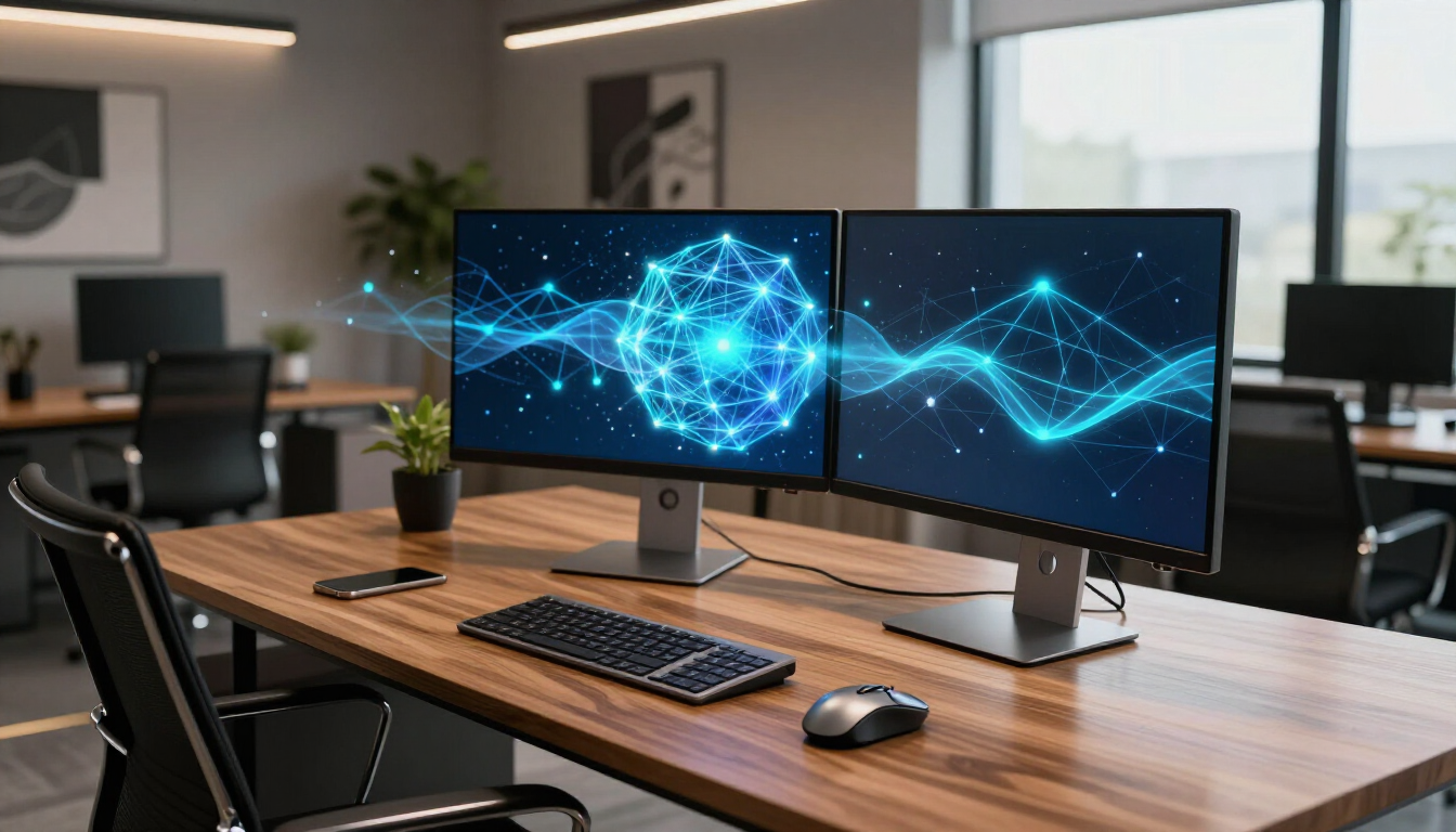 AI concept visualization in a modern office