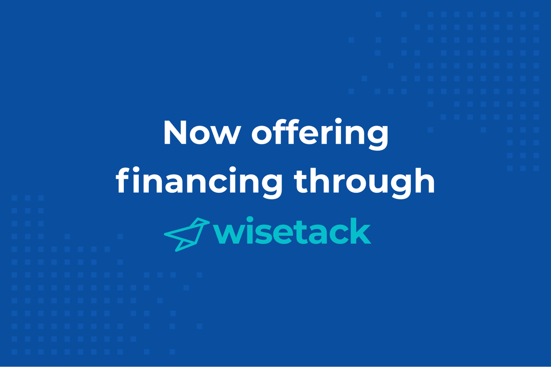 Blue promo graphic reading “Now offering financing through wisetack”