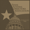 Logo for Texas Funeral Directors Association: dome, star, and text on a tan background.