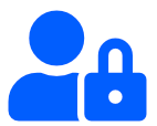 A blue icon of a person and a padlock.
