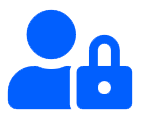 A blue icon of a person and a padlock.
