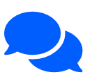 Two blue speech bubbles on a white background.