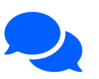 Two blue speech bubbles on a white background.