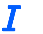 A blue letter i on a white background.