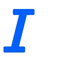 A blue letter i on a white background.