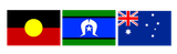Flags of Australian Aboriginals, Torres Strait Islanders, and Australia.