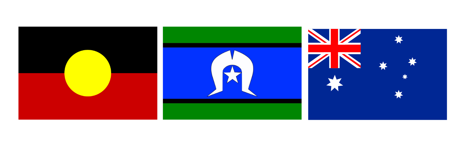 Flags of Australian Aboriginals, Torres Strait Islanders, and Australia.