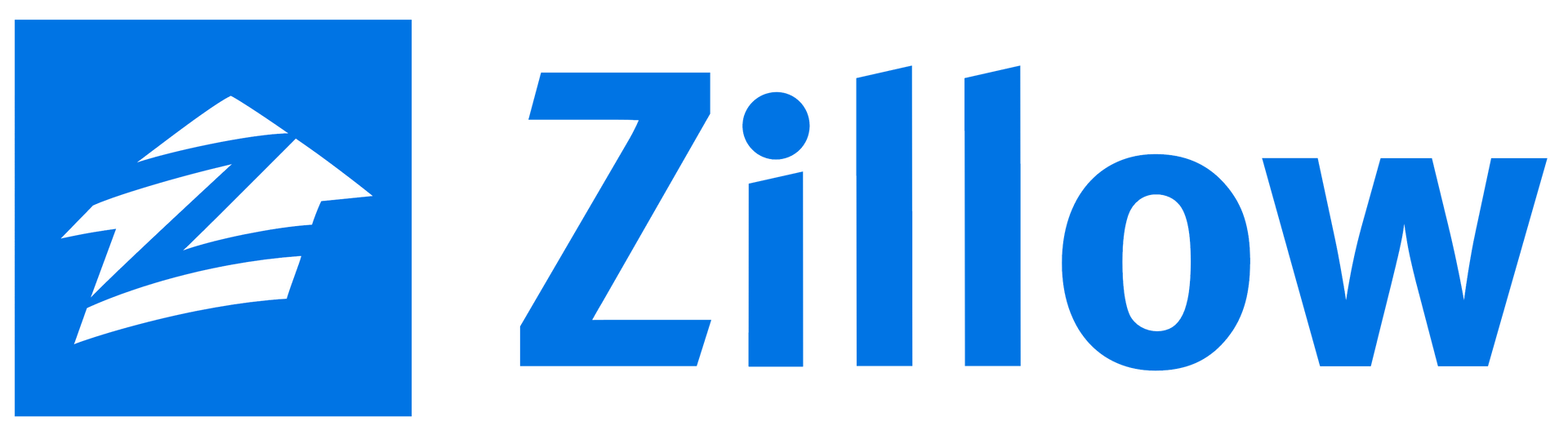 A blue and white logo for zillow on a white background