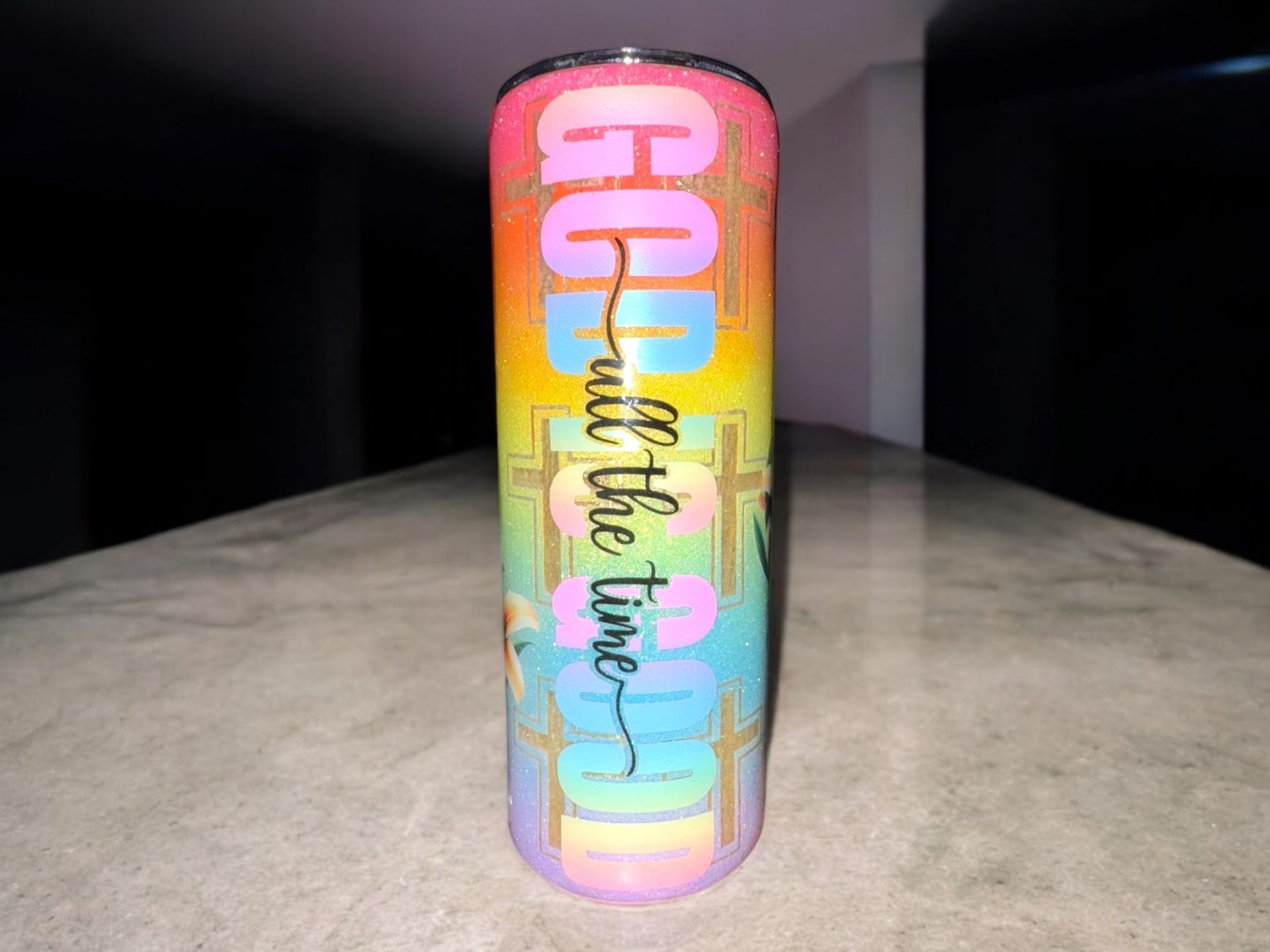 Three glittery tumblers with 