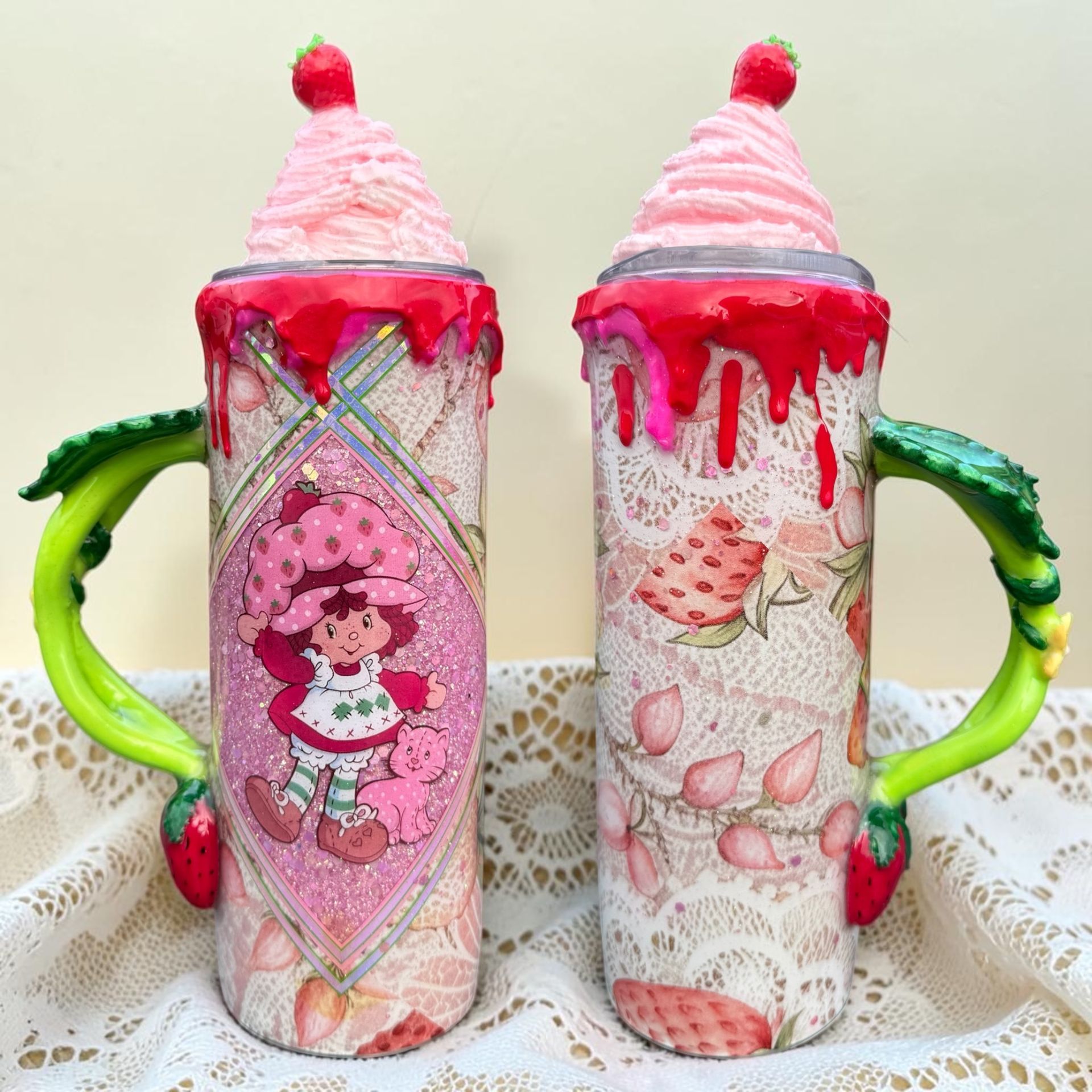 20oz strawberry nostalgia 80's stainless steel tumbler