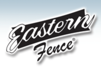 Eastern Fence logo in black script with white outline on a light background