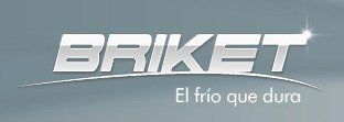 Logotipo de BRIKET sobre fondo gris con el eslogan “El frío que dura” y un efecto brillante.