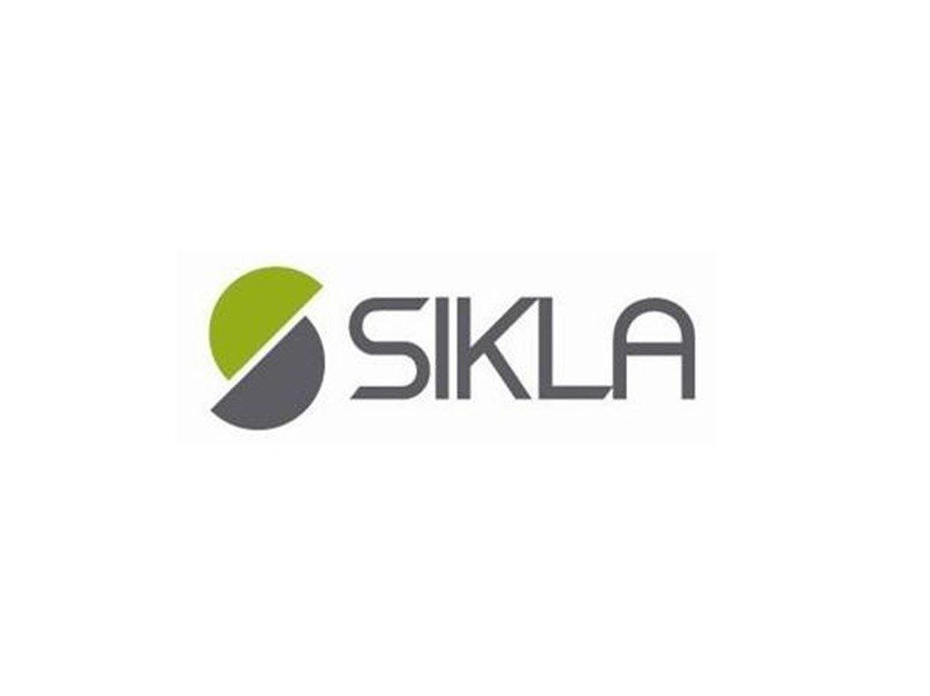 Logotipo de SIKLA con icono abstracto verde y gris sobre fondo blanco.