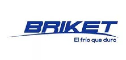 Logotipo de BRIKET en azul con el eslogan “El frío que dura” sobre fondo blanco.