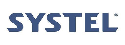 Logotipo de SYSTEL en texto azul sobre fondo blanco