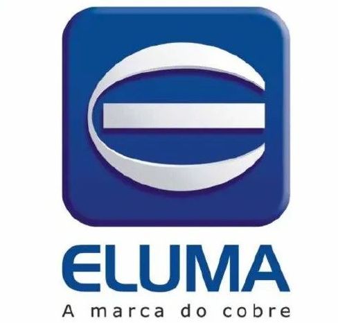 El logotipo azul de ELUMA con un símbolo blanco y el eslogan 