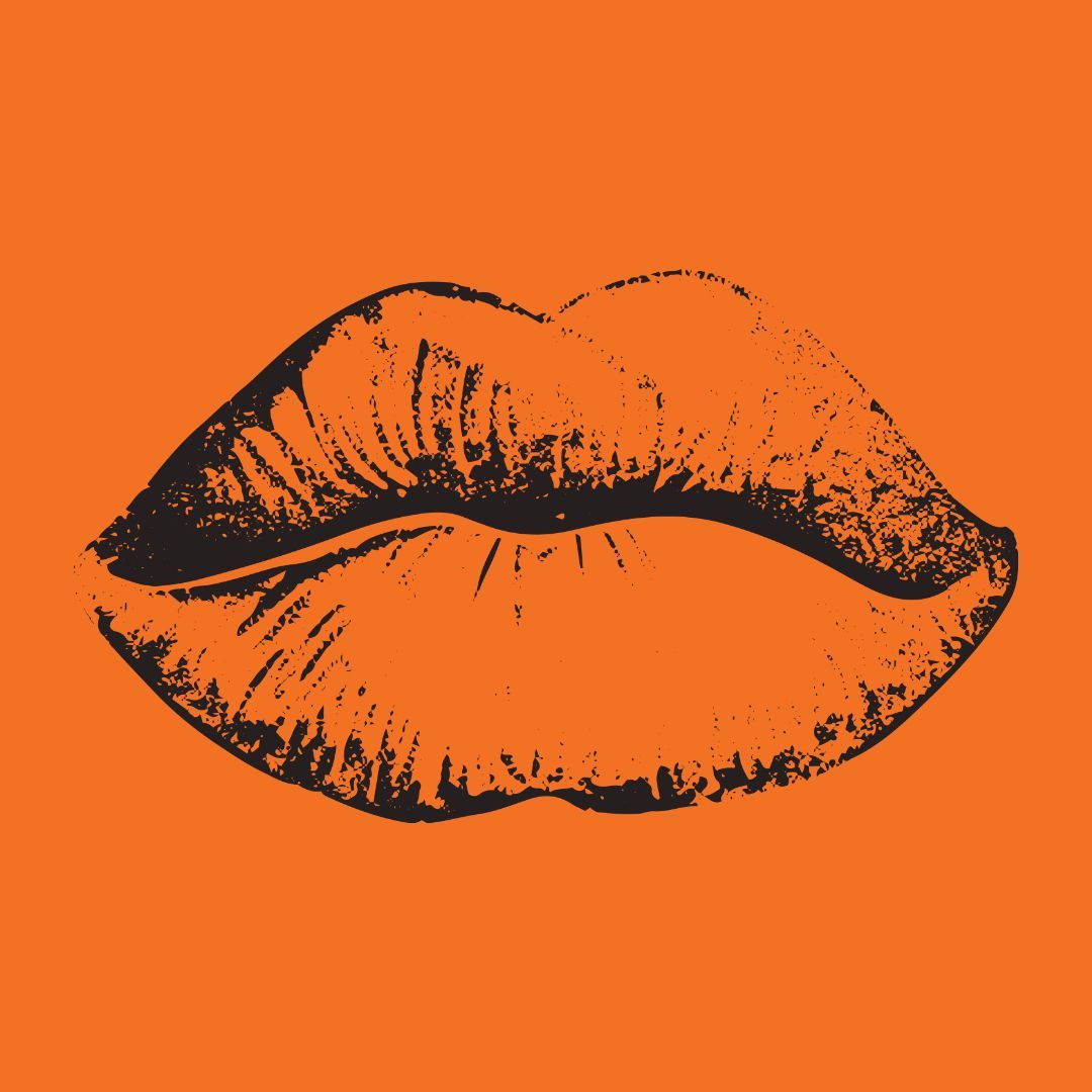 Schwarze Lippenkontur auf orangefarbenem Hintergrund.