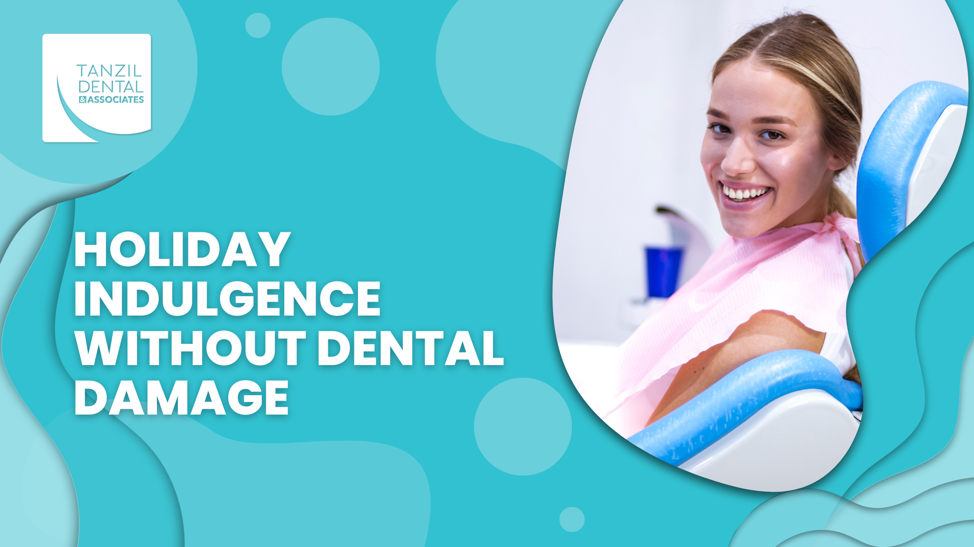 A woman is sitting in a dental chair and smiling.