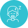 Person yawning with “Z” above head, blue circle background.