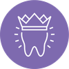 Tooth with crown inside a purple circle.