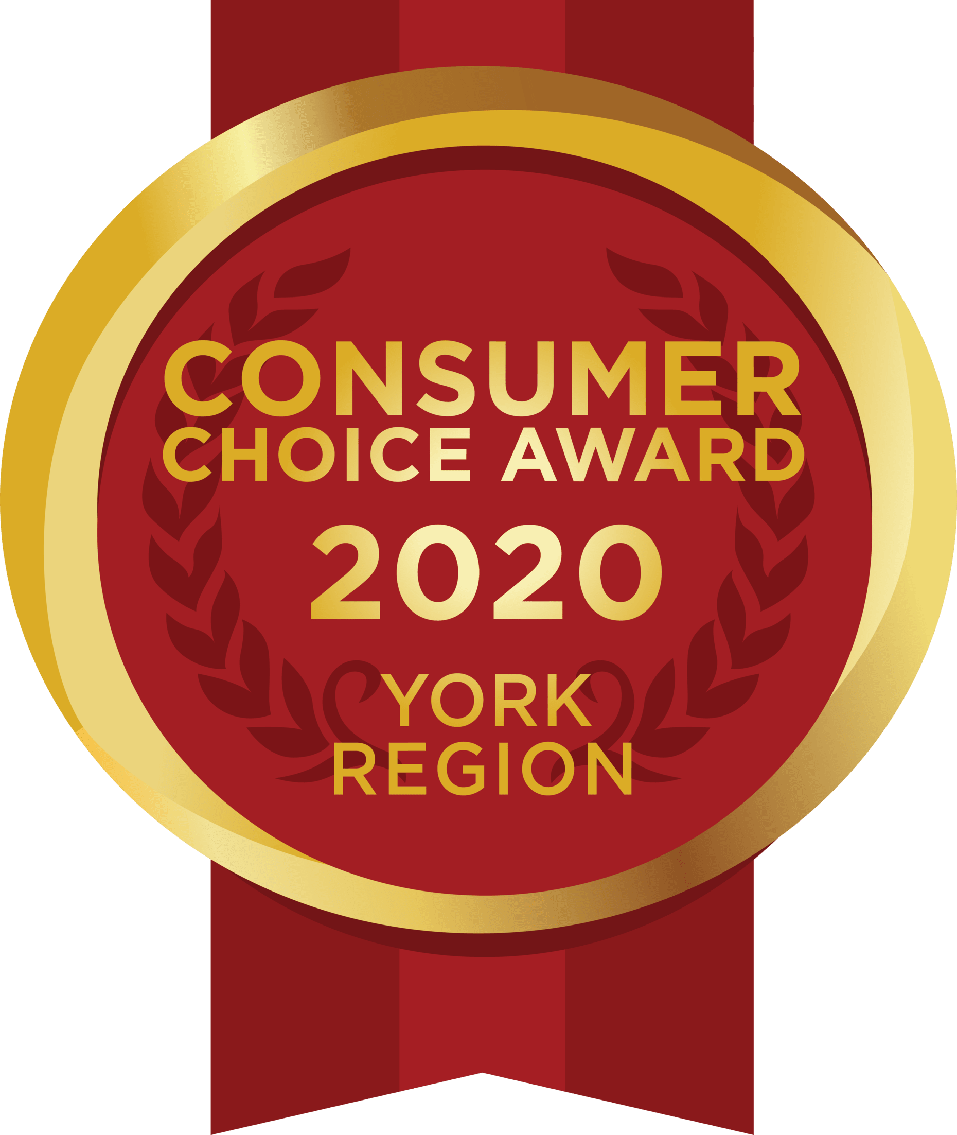 Consumer Choice Award 2020, York Region, gold seal on red ribbon.