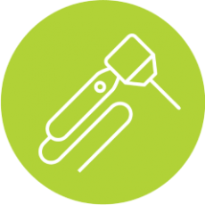 White outline of a laser hair removal tool on a green circle background.