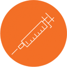 White syringe on an orange background.