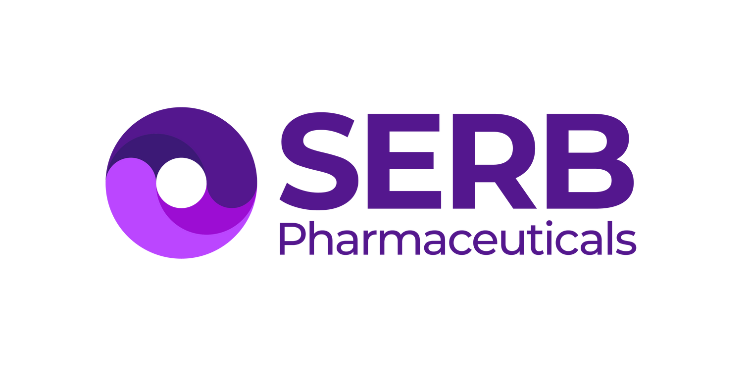 SERB Pharmaceuticals logo in purple with circular icon and text on white background