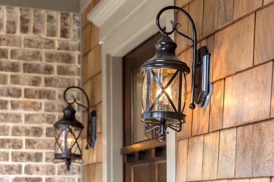 Outdoor wall-mounted lantern lighting installed as part of home electrical installation job