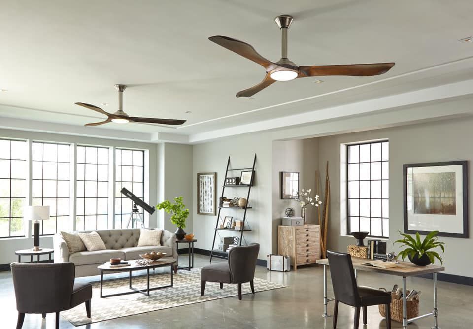 Dual ceiling fans and recessed lighting installed during residential electrical remodeling