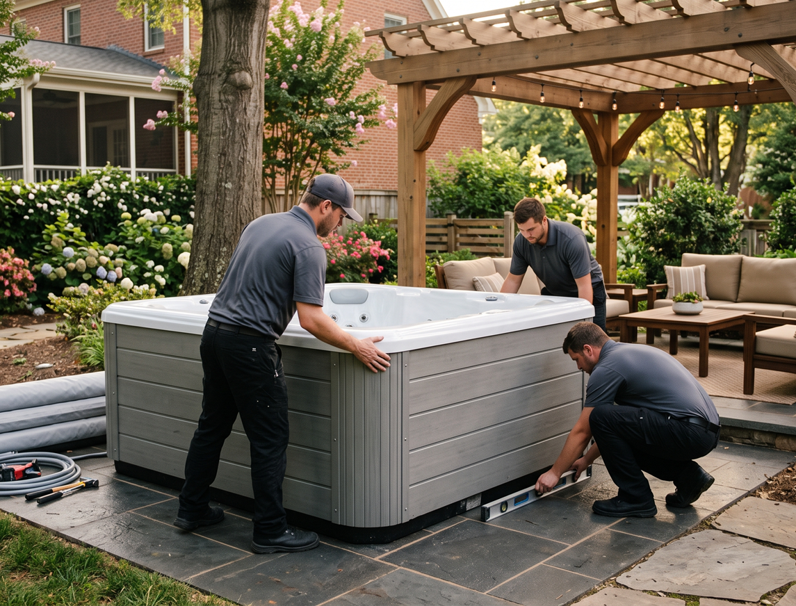 Hot tub crane service for difficult backyard access