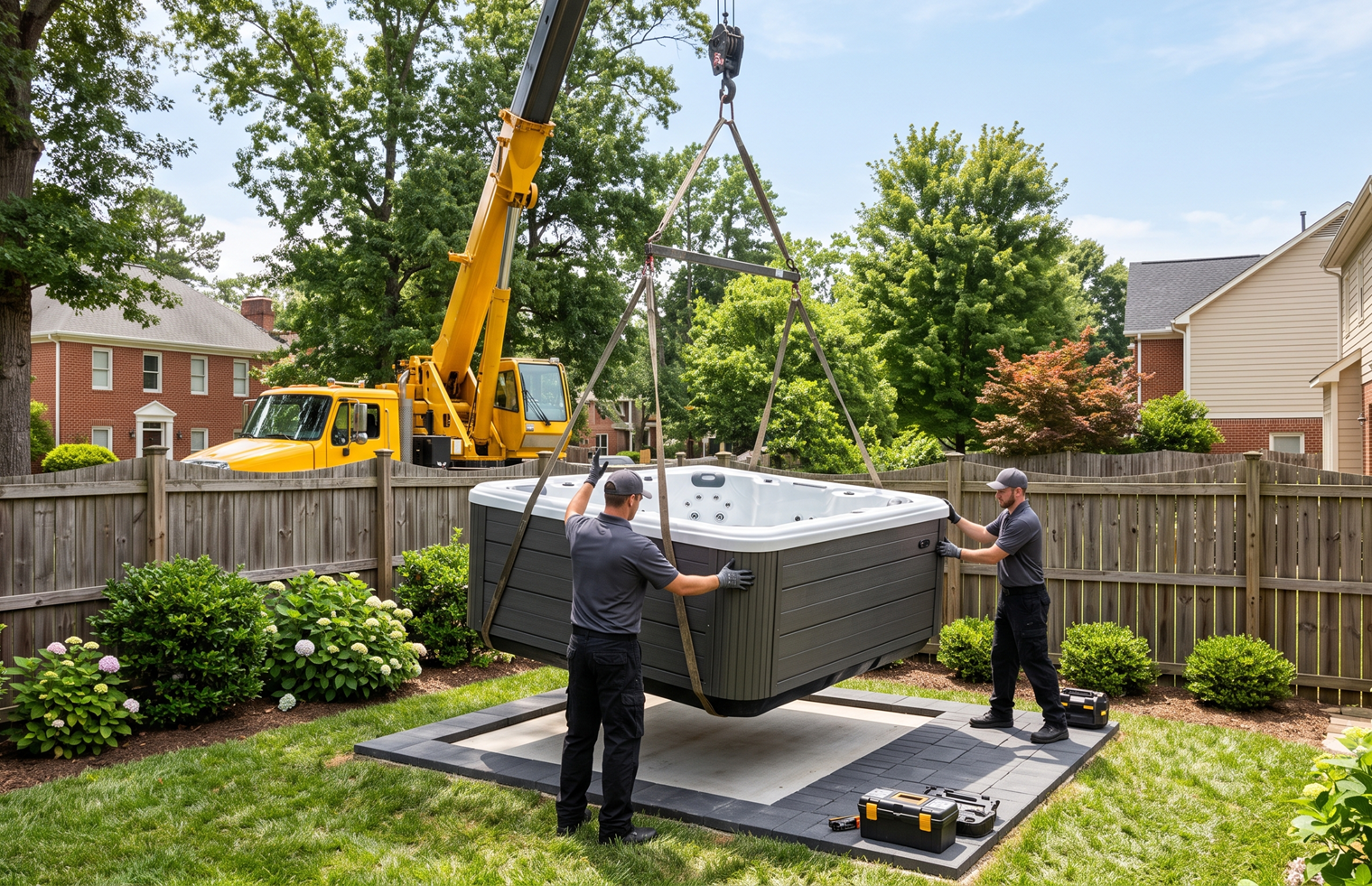 Backyard hot tub setup at a home in Raleigh