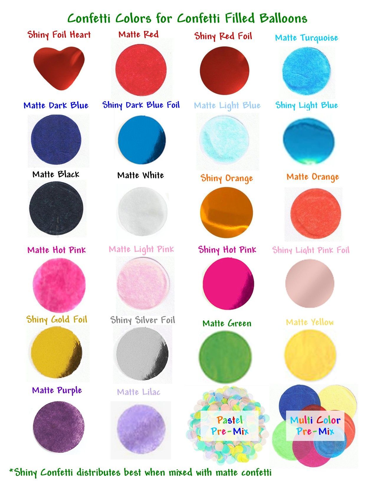 Confetti Fill Colors- Party Bazaar Dallas Party Bazaar Confetti Balloon Fill Colors