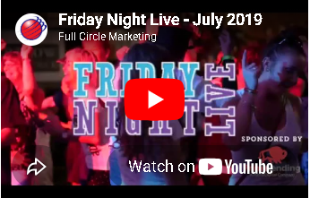 Friday Night Live July 2019 YouTube video thumbnail with crowd and play button