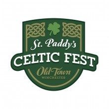 St. Paddy’s Celtic Fest Old Town Winchester logo in green with shamrocks and clover