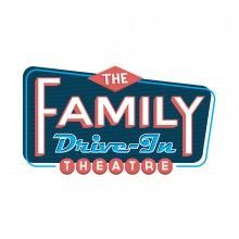 The Family Drive-In Theatre logo in teal, red, and white with retro lettering