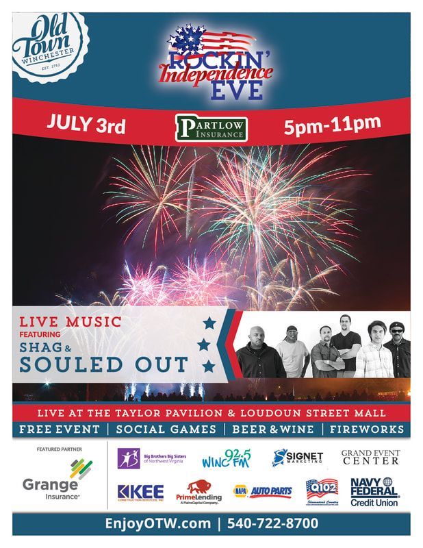 Old Town Rockin’ Independence Eve fireworks poster, July 3, 5pm-11pm, live music, food and vendors