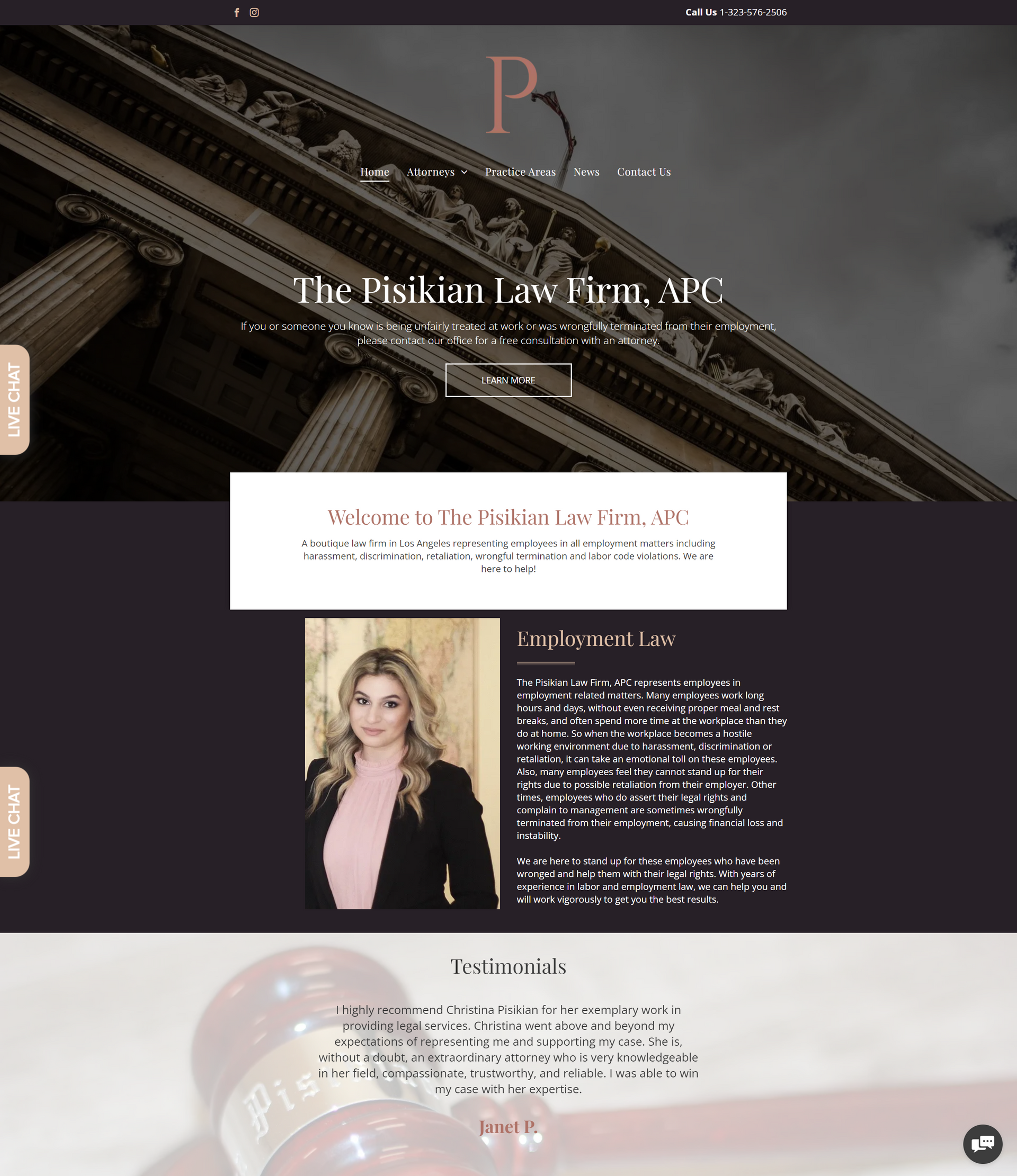 A screenshot of a website for a lawyer.