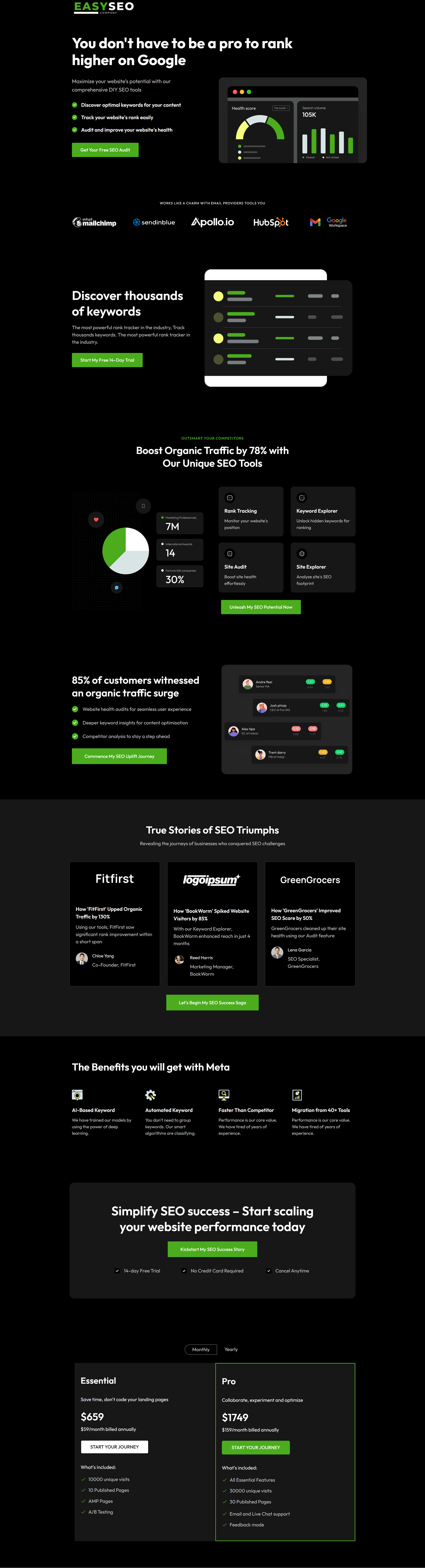A screenshot of a website with a black background and green buttons.