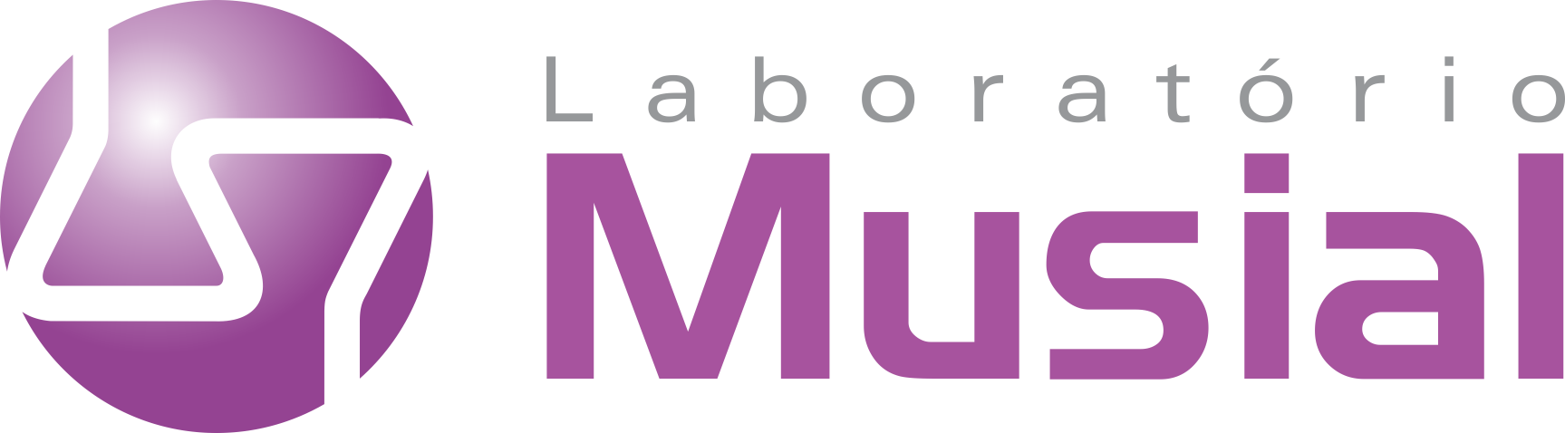 Logotipo roxo e branco do laboratório Musial com ícone estilizado