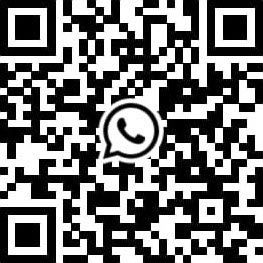 Código QR em preto e branco com o logotipo do WhatsApp no centro.