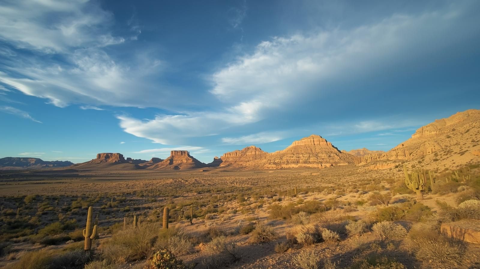 High desert landscape near Dewey, Arizona with mesas, open land, and clear skies