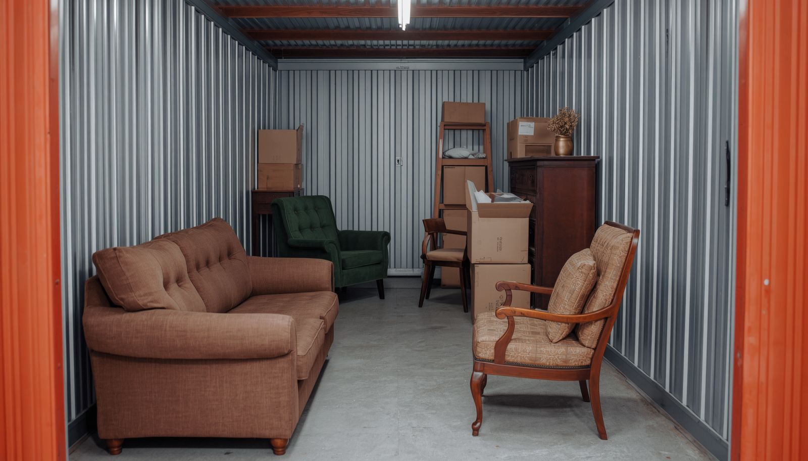 Furniture stored safely in a storage unit