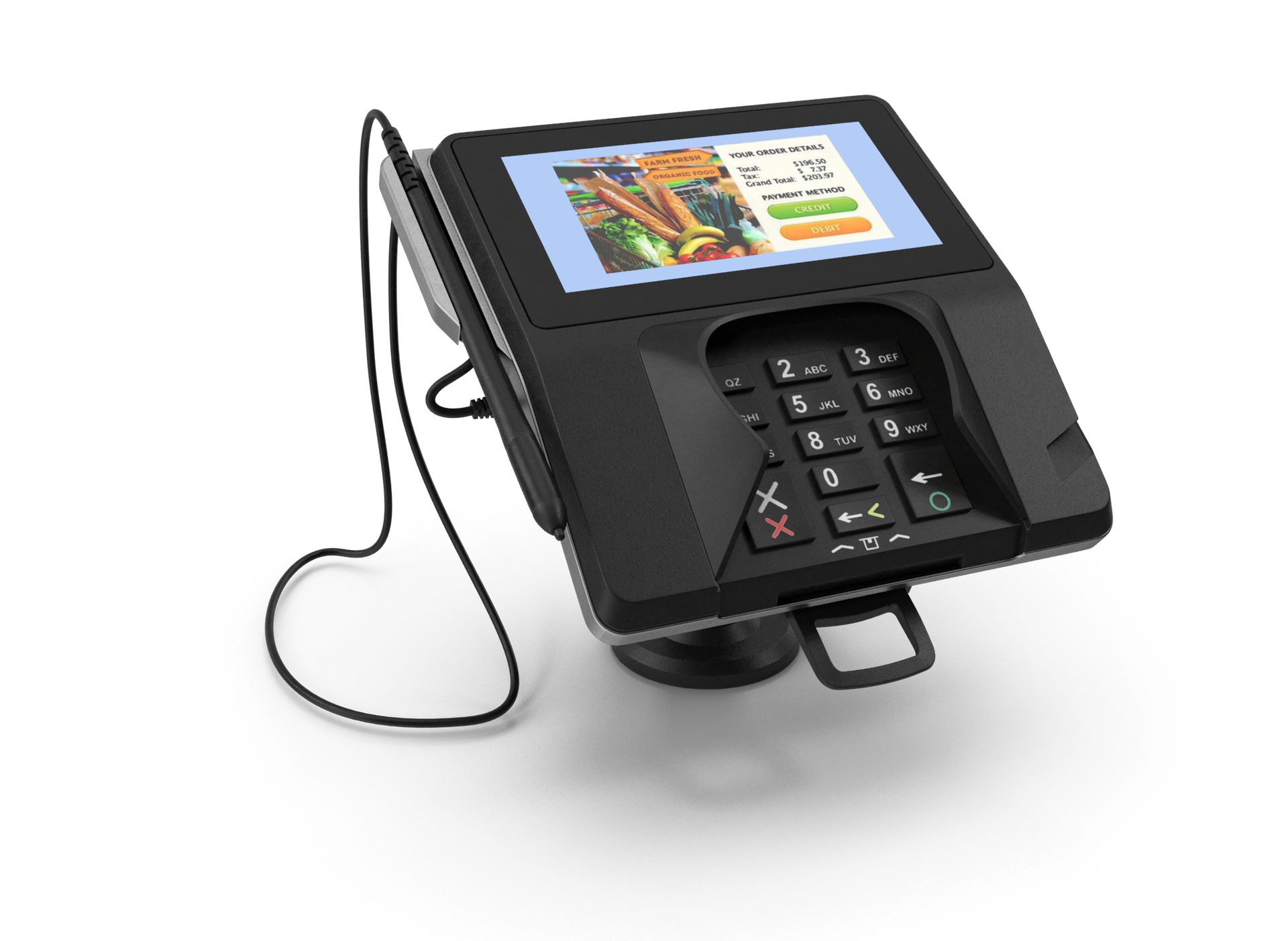 A black phone with a picture of carrots on the screen