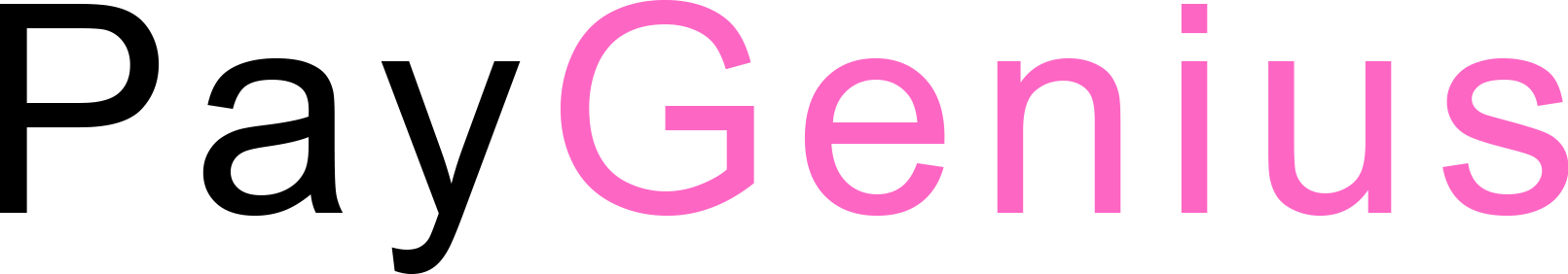 The logo for paygenius is pink and black on a white background.