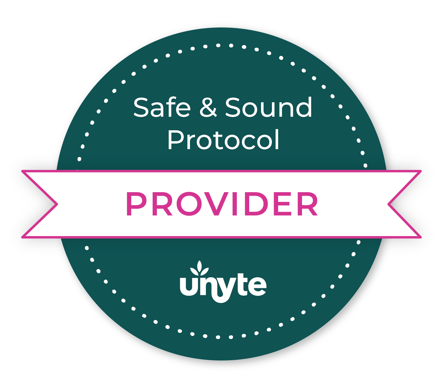 A sticker that says safe and sound protocol provider on it for Texas and nervous system regulation