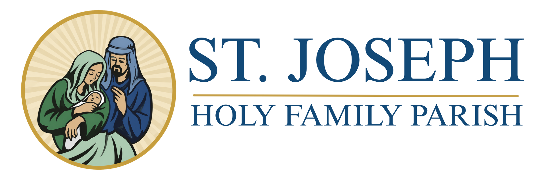 St. Joseph Holy Family Parish Roman Catholic Church emblem with Jesus, Mary, Joseph, and child at center
