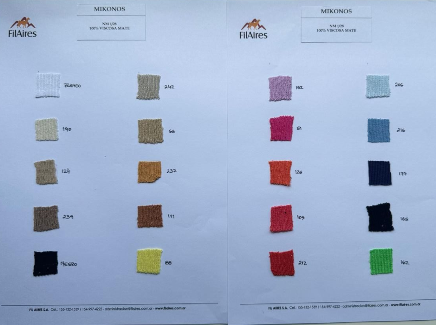 Dos tablas de muestras de color denominadas 