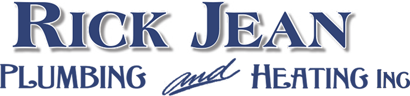 Logo for Rick Jean Plumbing and Heating Inc., with text in blue and a signature-style "and."