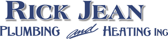 Logo for Rick Jean Plumbing and Heating Inc., with text in blue and a signature-style "and."